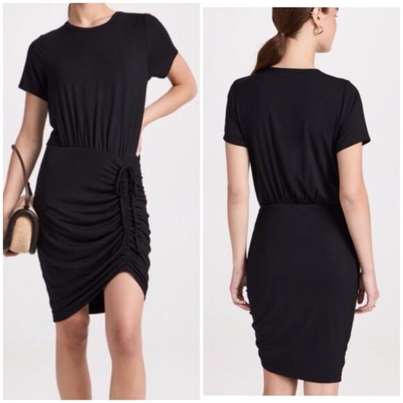 VERONICA BEARD Ruched Hannock M Dress In Black - Picture 1 of 11